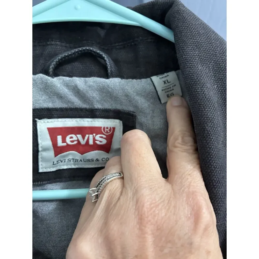 Levis Jacket Mens XL Black Lined Trucker Denim Casual Button/Zip Up
